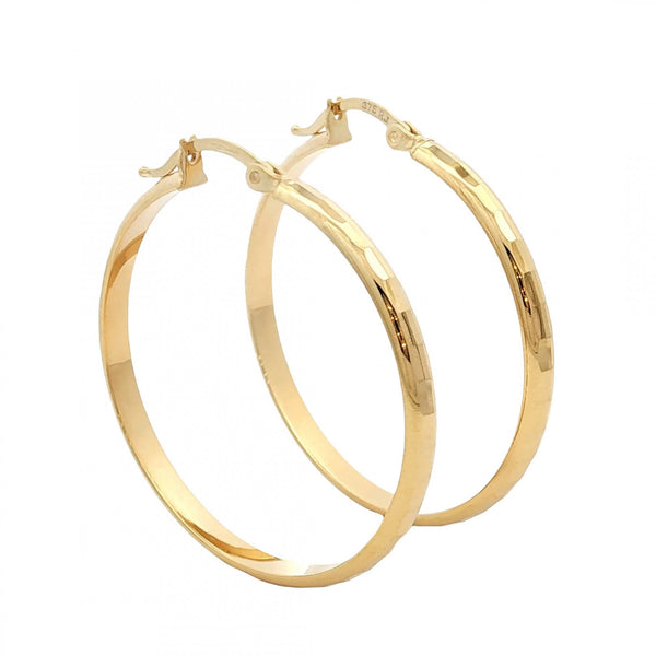 9ct Yellow Gold Faceted Hoop Earrings - 33x34x3mm - 2.8g