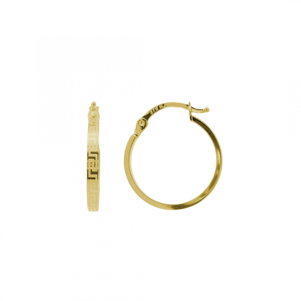 9ct Yellow Gold Greek Hoop Earrings - 17x19x2.5mm - 1.2g