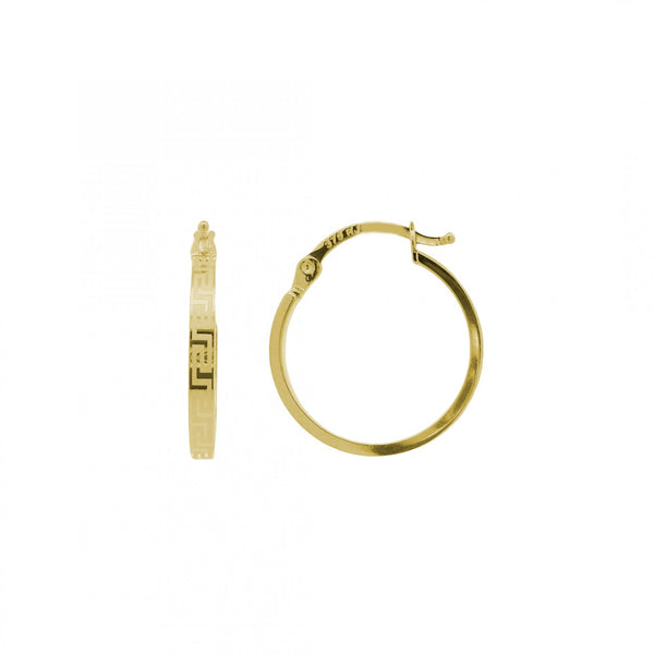 9ct Yellow Gold Greek Hoop Earrings - 17x19x2.5mm - 1.2g
