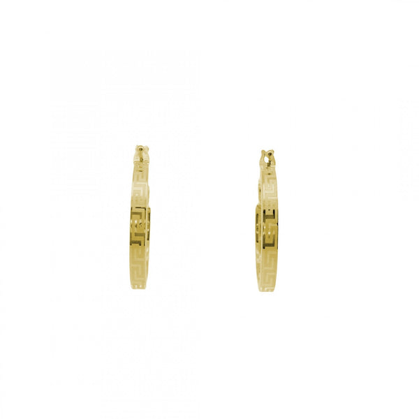 9ct Yellow Gold Greek Hoop Earrings - 17x19x2.5mm - 1.2g