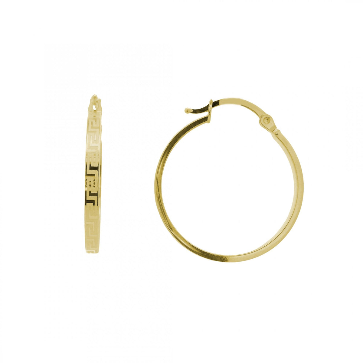 9ct Yellow Gold Greek Hoop Earrings - 22x24x2.5mm - 1.4g