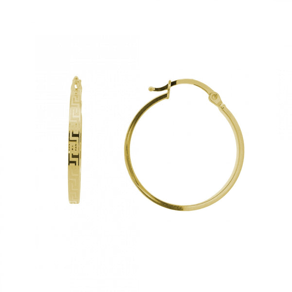 9ct Yellow Gold Greek Hoop Earrings - 22x24x2.5mm - 1.4g