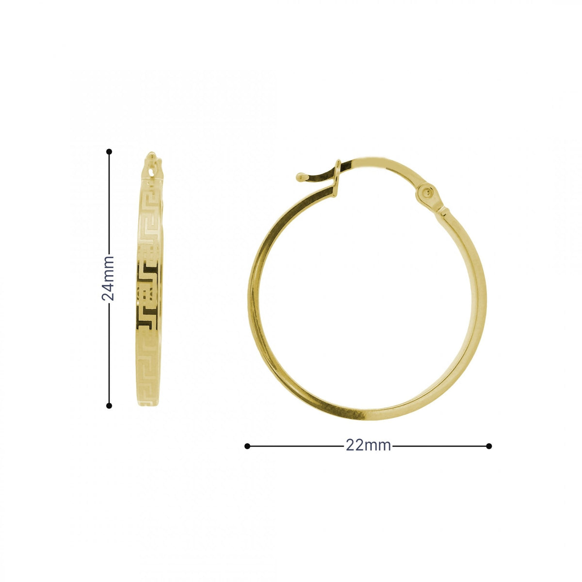 9ct Yellow Gold Greek Hoop Earrings - 22x24x2.5mm - 1.4g