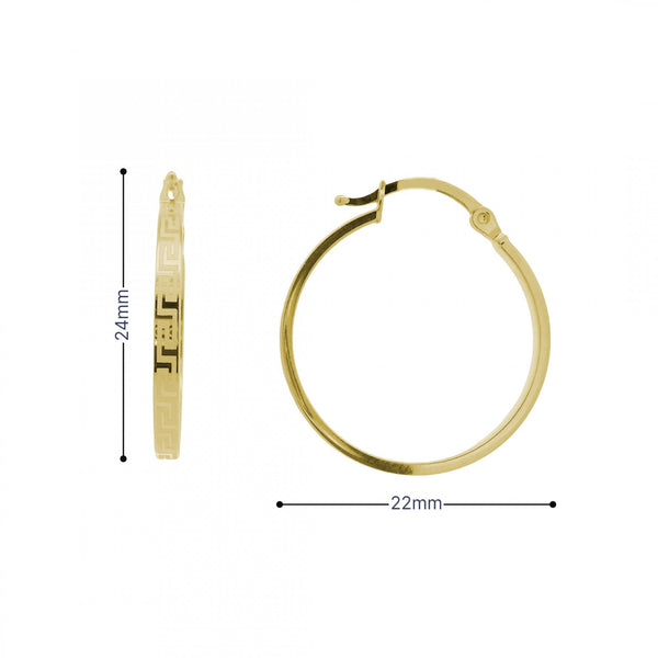 9ct Yellow Gold Greek Hoop Earrings - 22x24x2.5mm - 1.4g