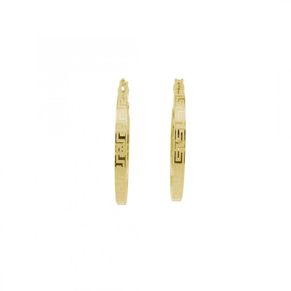 9ct Yellow Gold Greek Hoop Earrings - 22x24x2.5mm - 1.4g