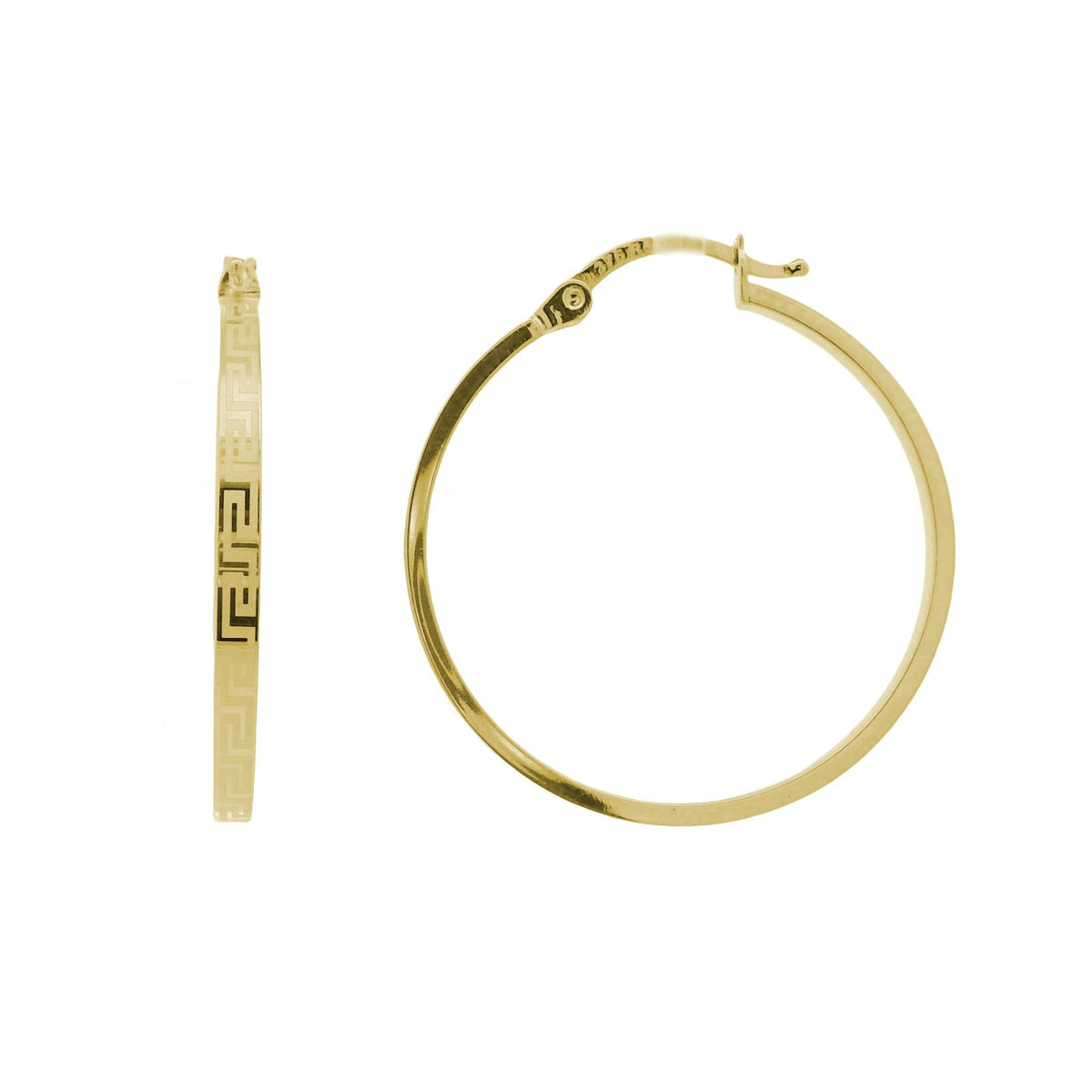 9ct Yellow Gold Greek Hoop Earrings - 28x29x2.5mm - 1.7g