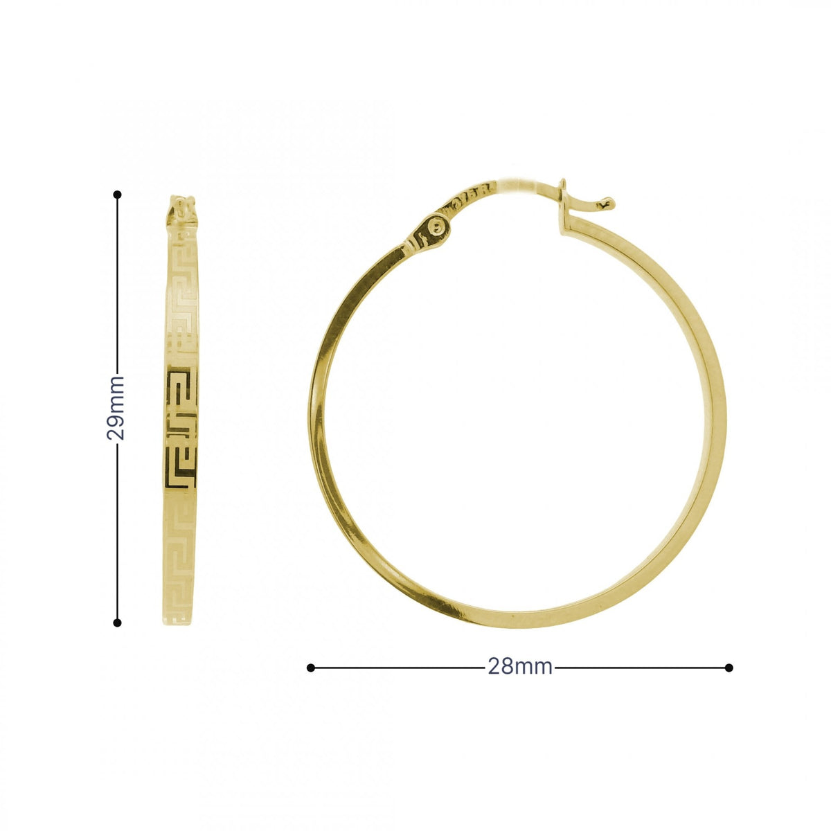 9ct Yellow Gold Greek Hoop Earrings - 28x29x2.5mm - 1.7g
