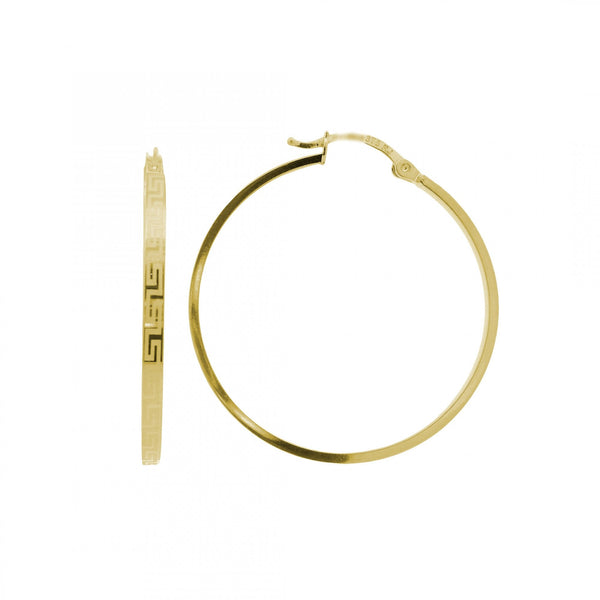 9ct Yellow Gold Greek Hoop Earrings - 32x34x2.5mm - 2.0g