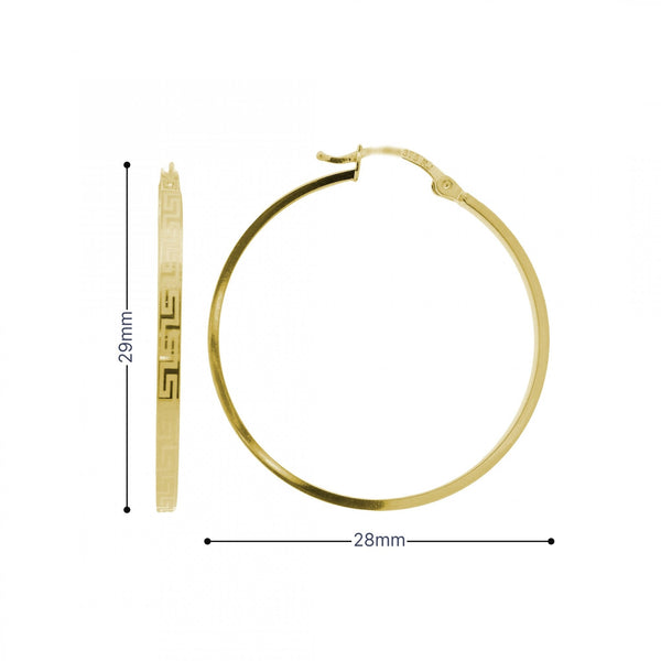 9ct Yellow Gold Greek Hoop Earrings - 32x34x2.5mm - 2.0g