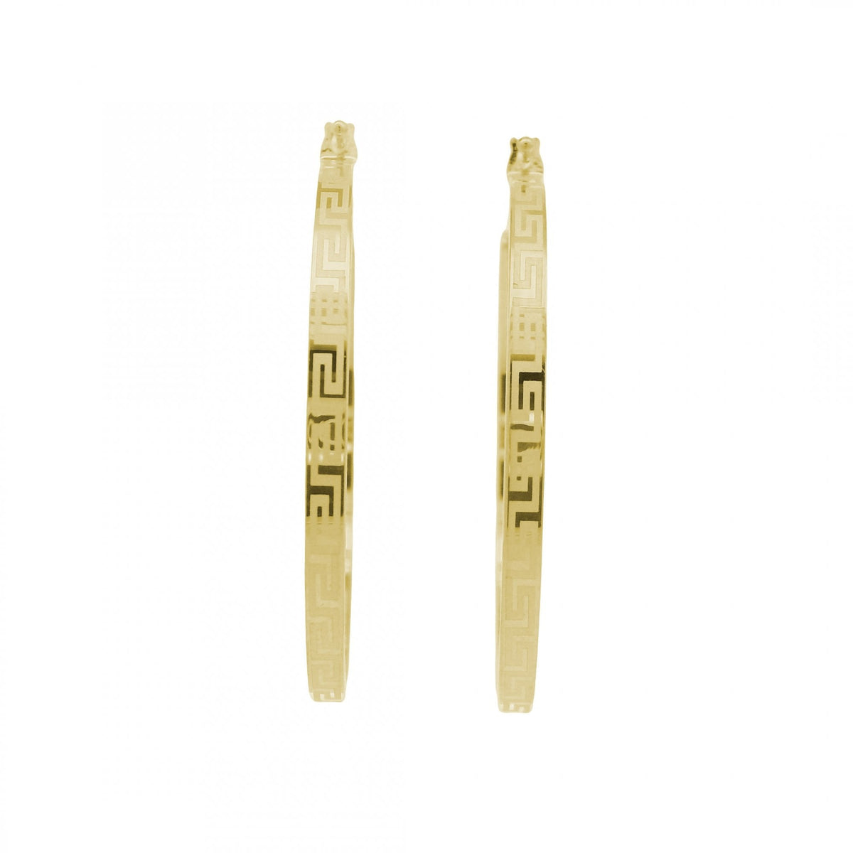 9ct Yellow Gold Greek Hoop Earrings - 32x34x2.5mm - 2.0g