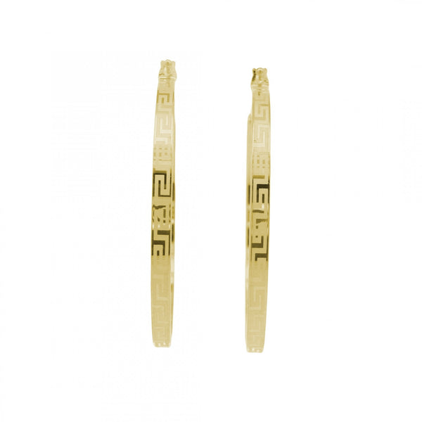 9ct Yellow Gold Greek Hoop Earrings - 32x34x2.5mm - 2.0g
