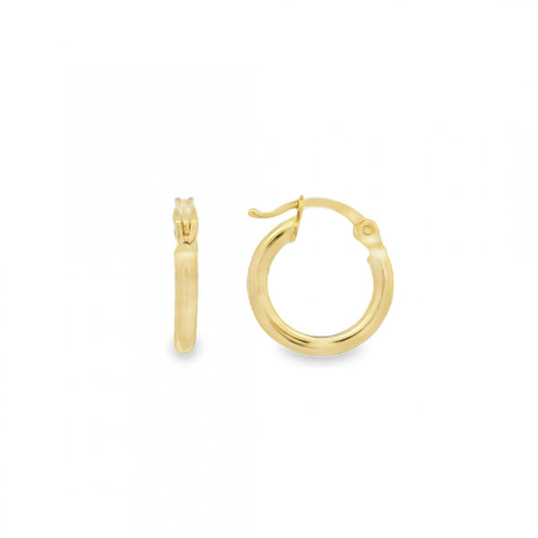 9ct Yellow Gold Plain Hoop Earrings - 13x14x2mm - 0.8g