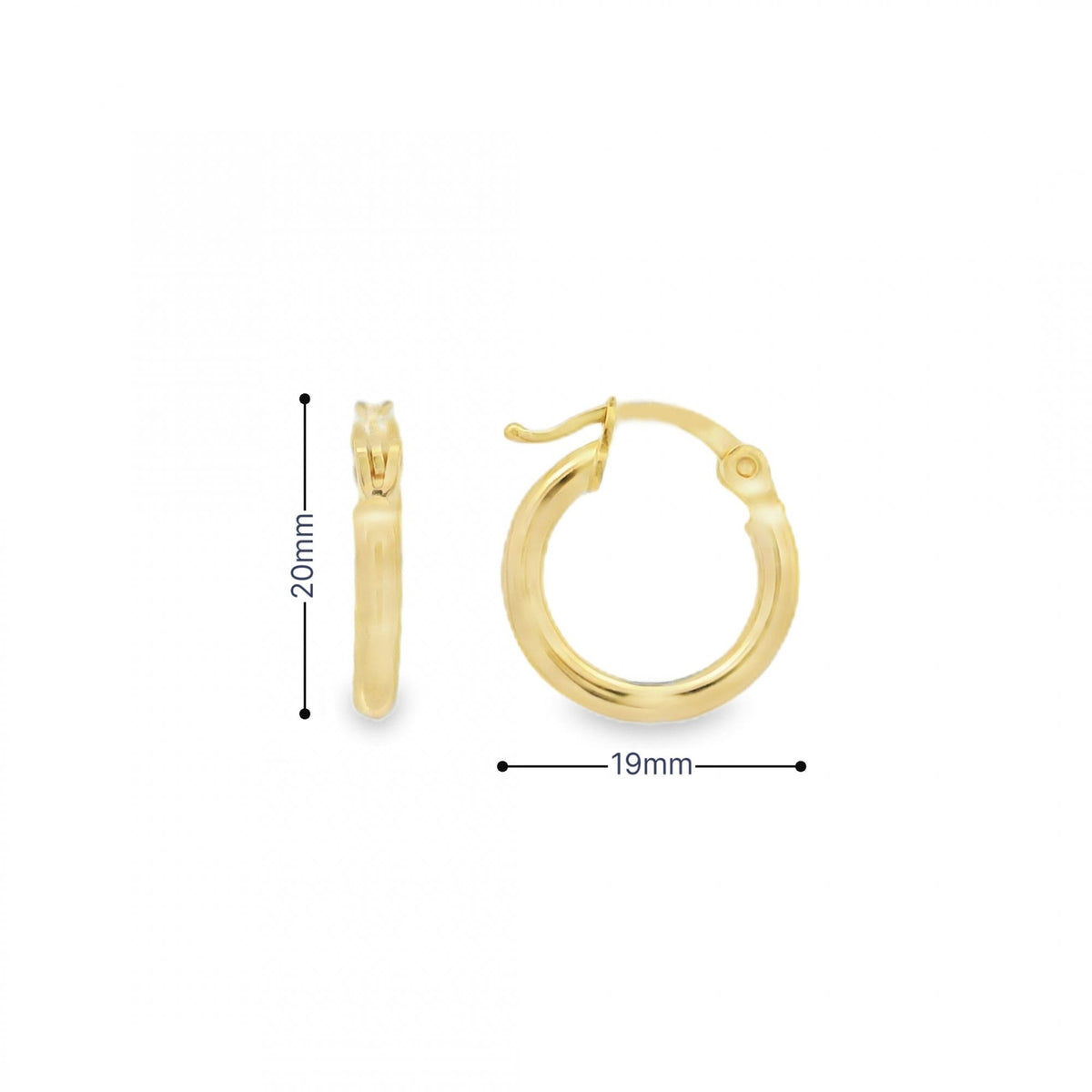 9ct Yellow Gold Plain Hoop Earrings - 13x14x2mm - 0.8g