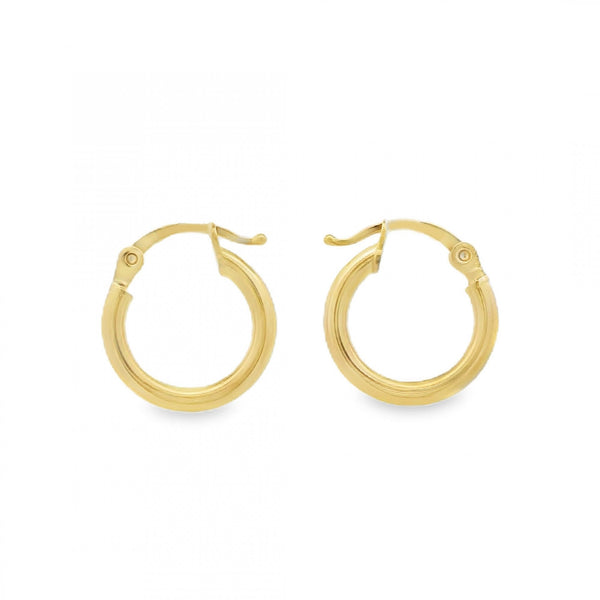 9ct Yellow Gold Plain Hoop Earrings - 13x14x2mm - 0.8g