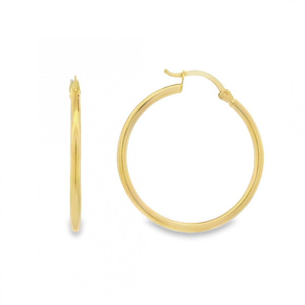 9ct Yellow Gold Plain Hoop Earrings - 29x30x2mm - 1.1g
