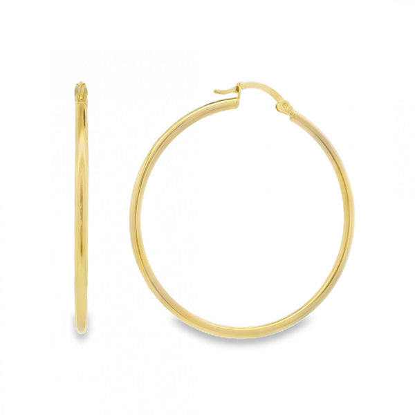 9ct Yellow Gold Plain Hoop Earrings - 39x41x2mm - 1.6g