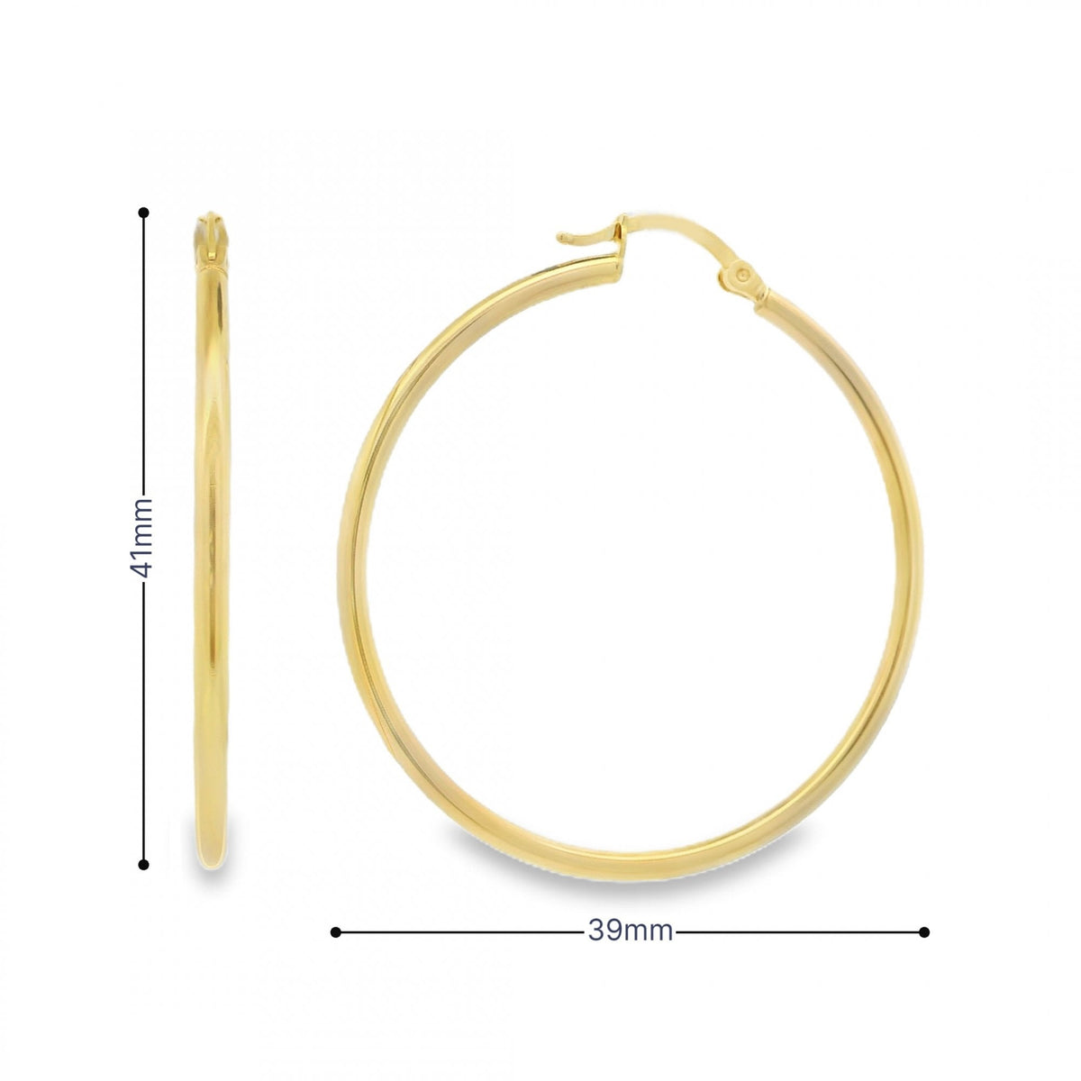 9ct Yellow Gold Plain Hoop Earrings - 39x41x2mm - 1.6g