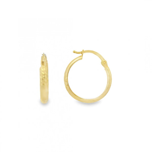 9ct Yellow Gold Patterned D-Shape Hoop Earrings - 18x19mm - 1.5g