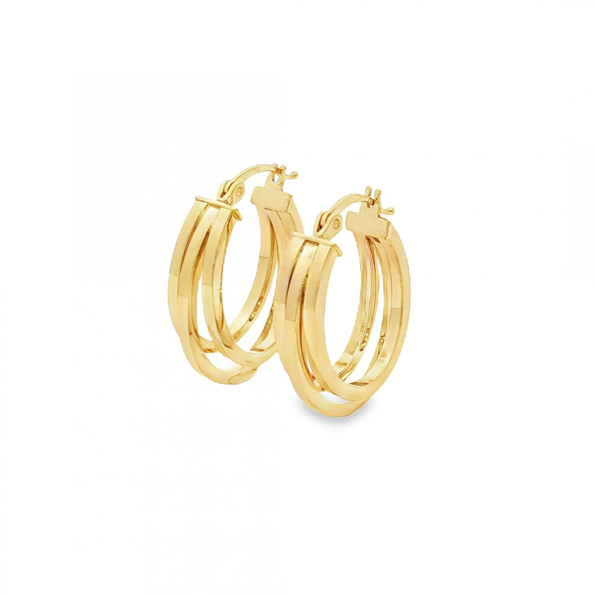 9ct Yellow Gold Triple Flat-Lay Hoop Earrings - 17x23x7mm - 2.0g