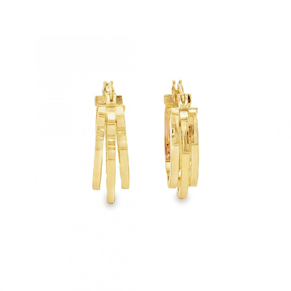 9ct Yellow Gold Triple Flat-Lay Hoop Earrings - 17x23x7mm - 2.0g