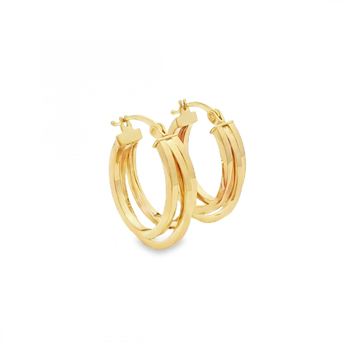 9ct Yellow Gold Triple Flat-Lay Hoop Earrings - 17x23x7mm - 2.0g