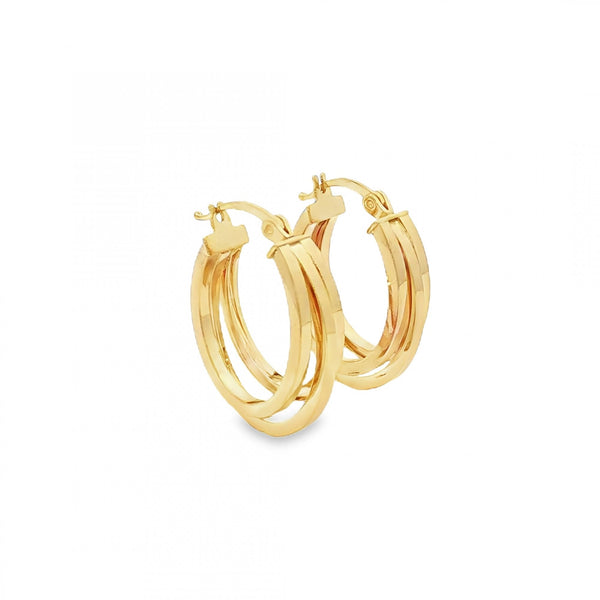 9ct Yellow Gold Triple Flat-Lay Hoop Earrings - 17x23x7mm - 2.0g