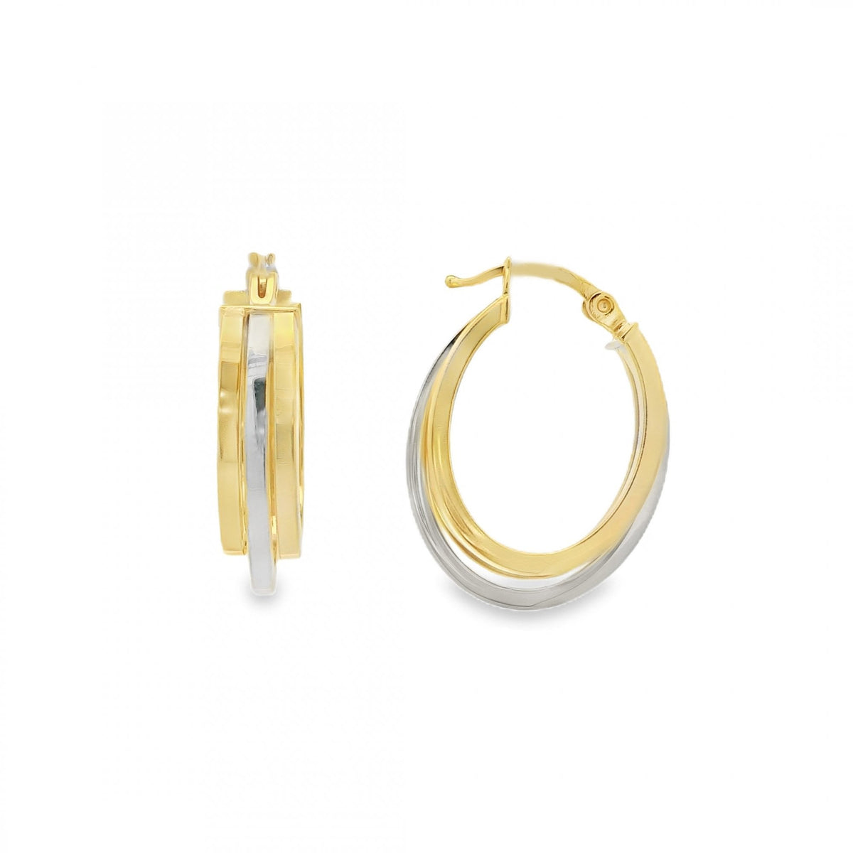 9ct Yellow & White Gold Triple Hoop Earrings - 17x22x6mm - 1.9g