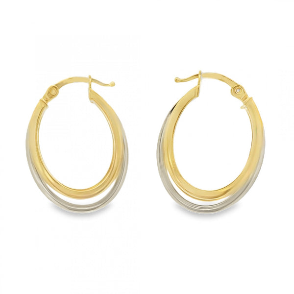 9ct Yellow & White Gold Triple Hoop Earrings - 17x22x6mm - 1.9g