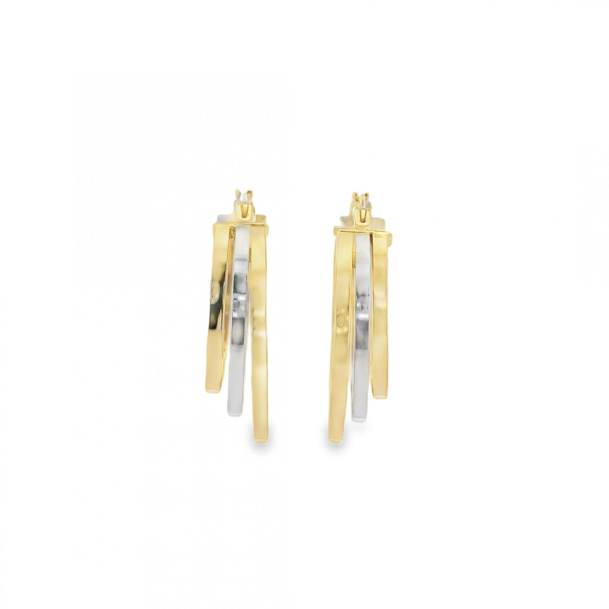 9ct Yellow & White Gold Triple Hoop Earrings - 19x25x6mm - 2.2g