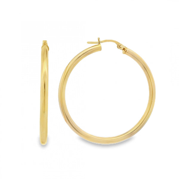 9ct Yellow Gold Round Tube Hoop Earrings - 34x34x2.5mm - 1.6g
