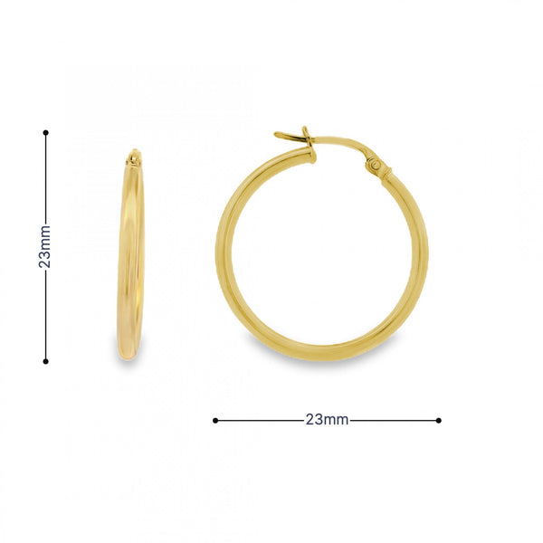 9ct Yellow Gold Hoop Earrings - 23x23mm - 1.7g