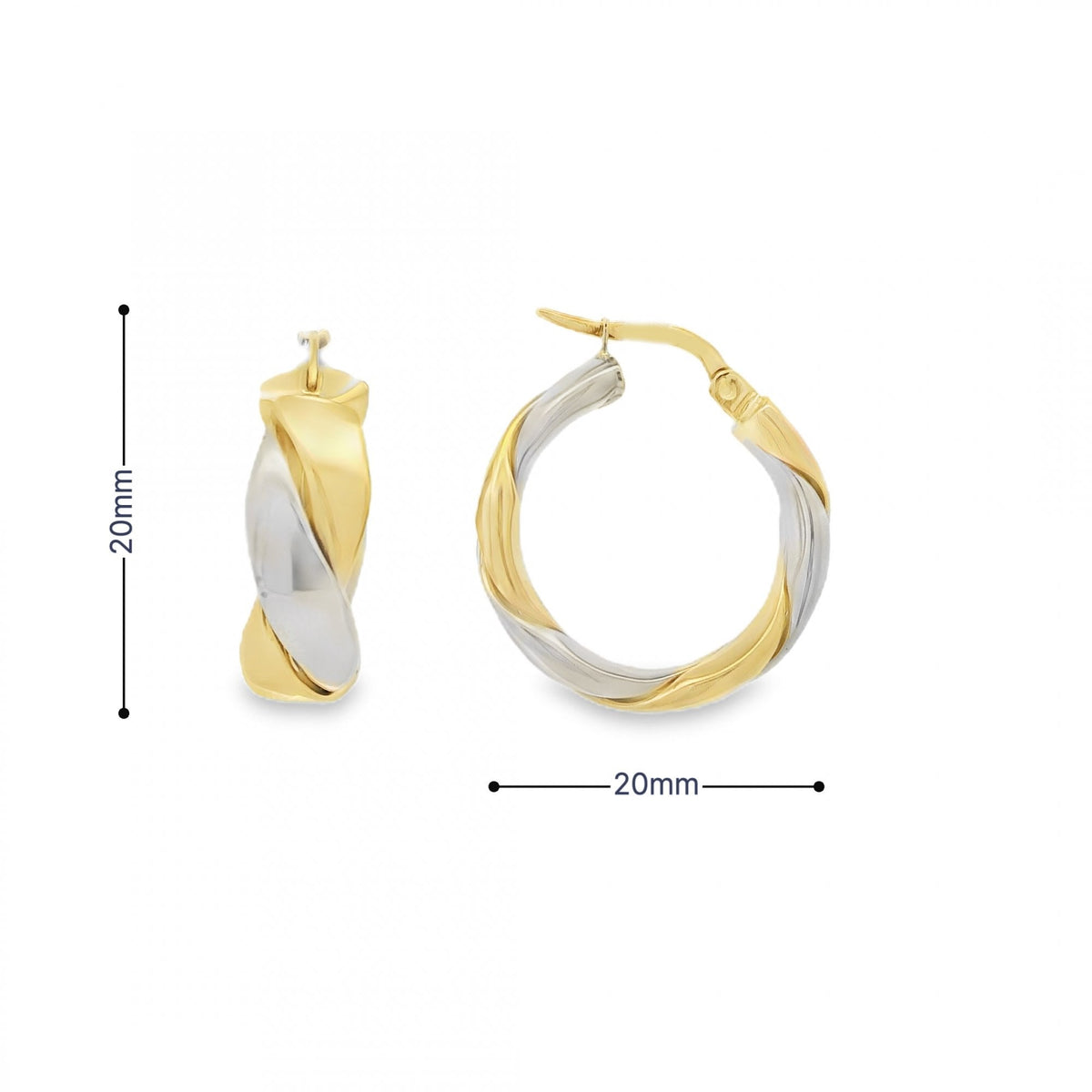 9ct Multi-Tone Gold Twist Hoop Earrings - 20x20mm - 4.6g
