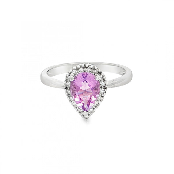 9ct White Gold Amethyst & Diamond Cluster Ring - Size M½ -0.10ct