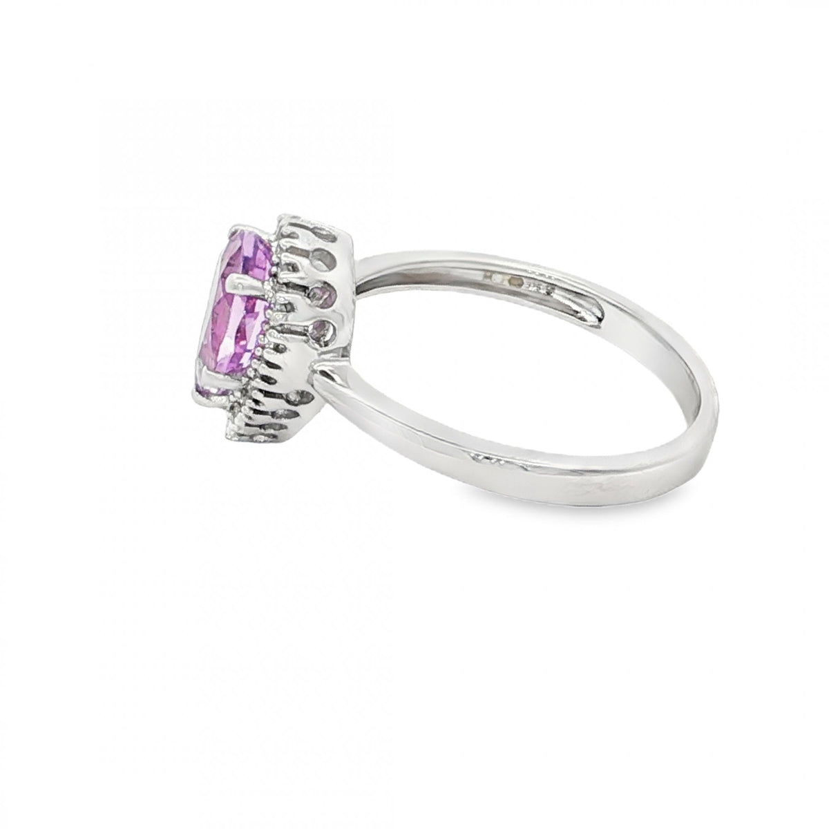 9ct White Gold Amethyst & Diamond Cluster Ring - Size M½ -0.10ct