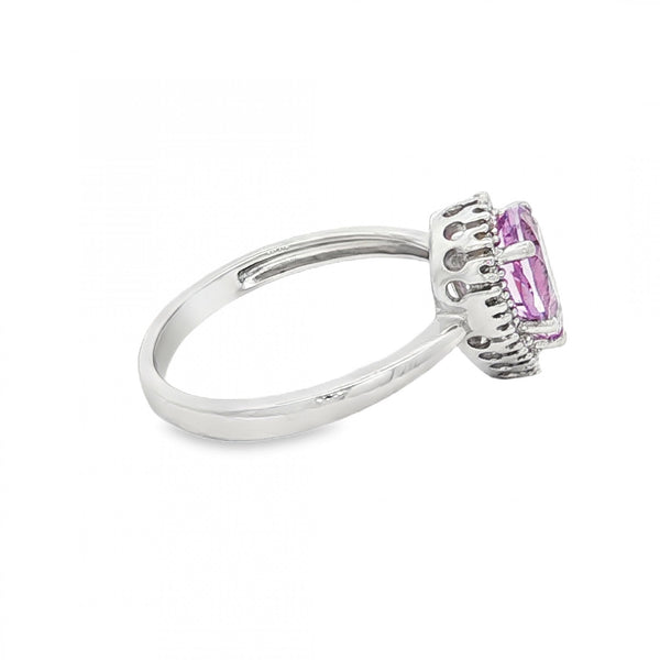9ct White Gold Amethyst & Diamond Cluster Ring - Size M½ -0.10ct