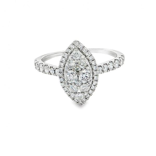 18ct White Gold Diamond Cluster Ring - Size Q - 1.29ct