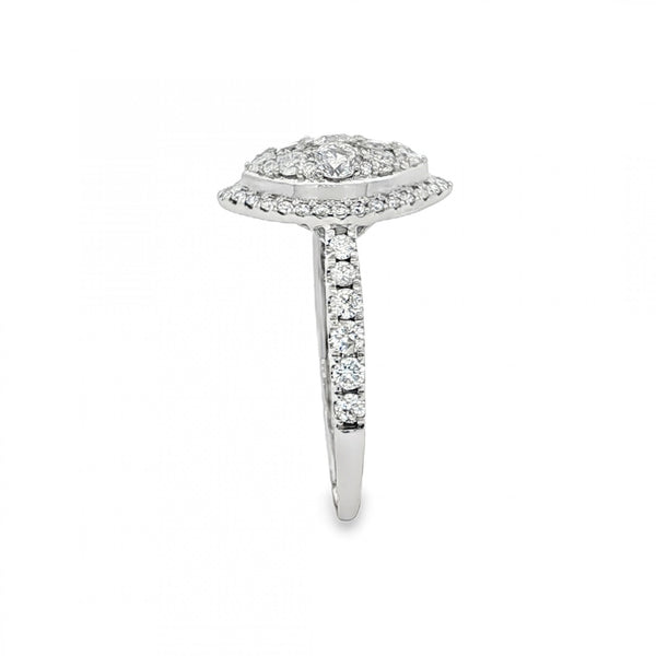 18ct White Gold Diamond Cluster Ring - Size Q - 1.29ct