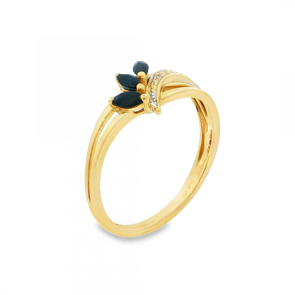 9ct Yellow Gold Sapphire & Diamond Ring - Size Q - 0.25ct