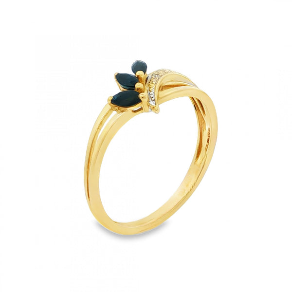 9ct Yellow Gold Sapphire & Diamond Ring - Size Q - 0.25ct