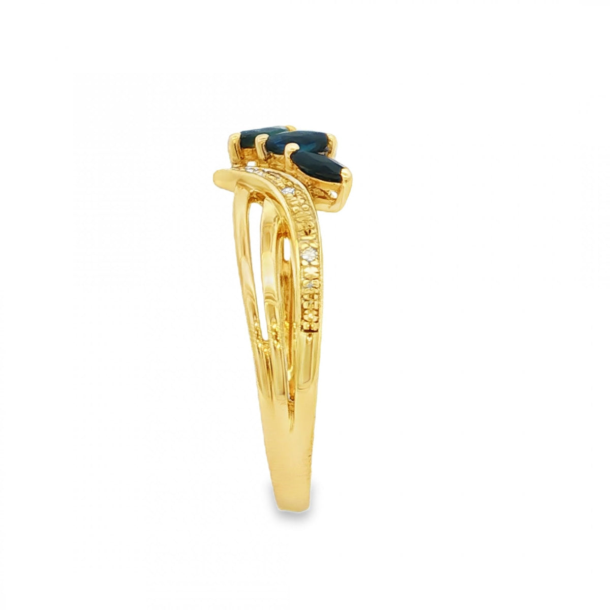 9ct Yellow Gold Sapphire & Diamond Ring - Size Q - 0.25ct
