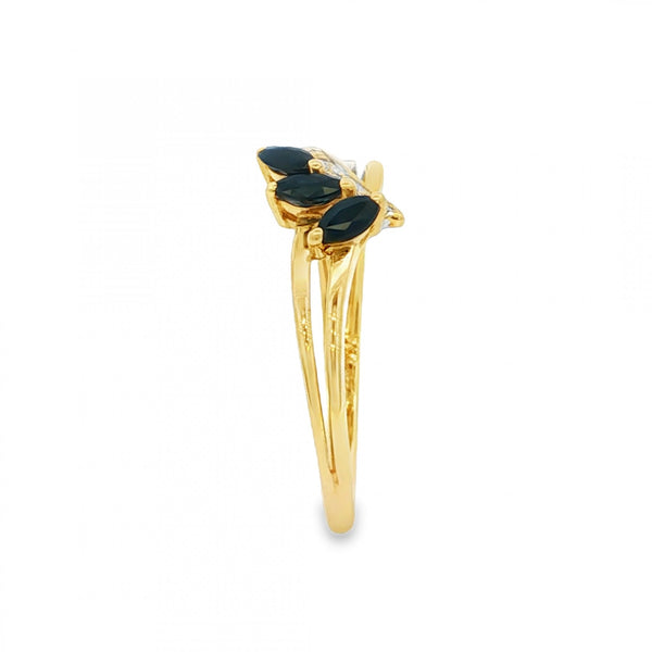 9ct Yellow Gold Sapphire & Diamond Ring - Size Q - 0.25ct