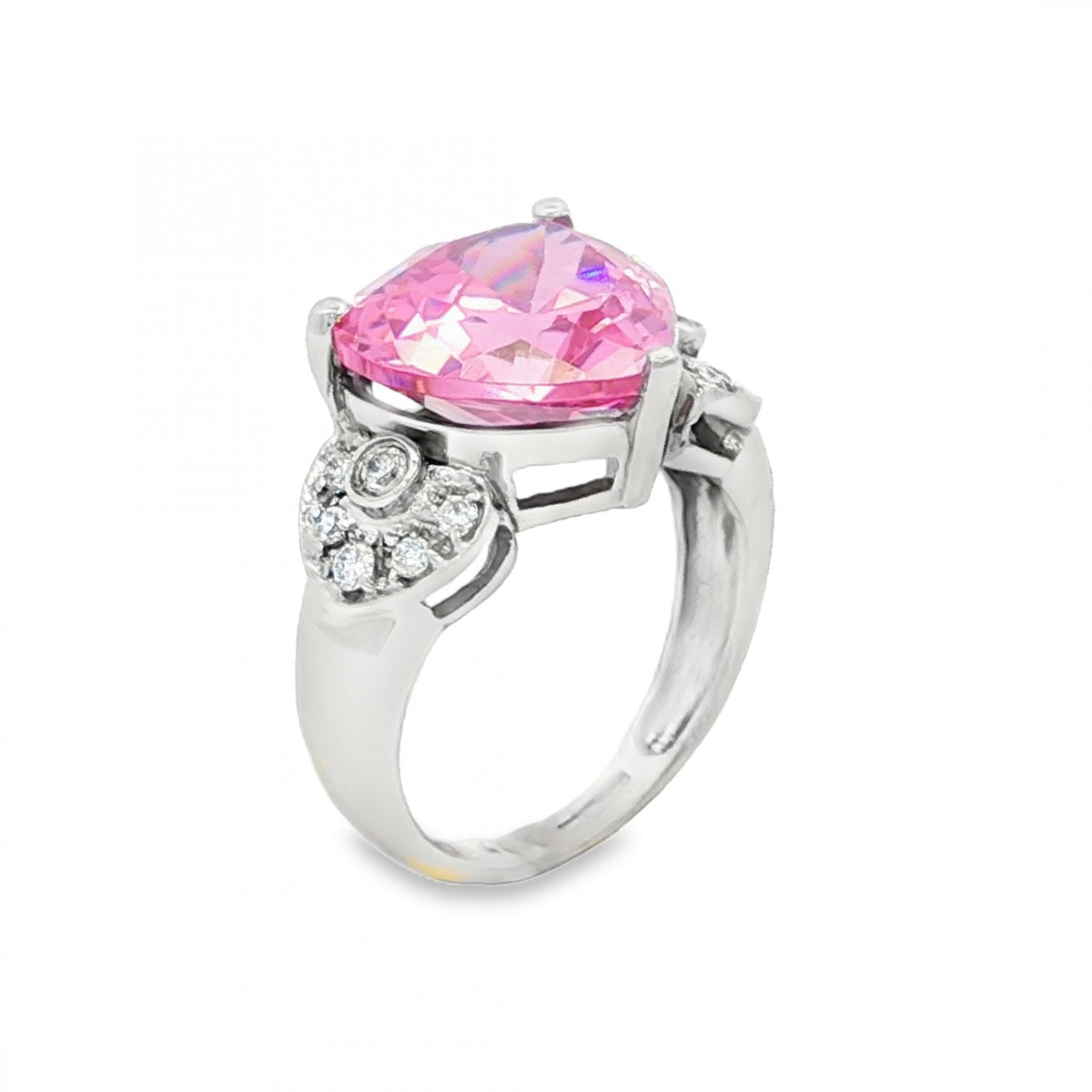 9ct White Gold Pink CZ Heart Dress Ring - Size K - 5.6g