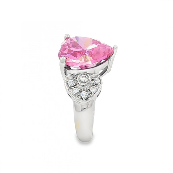 9ct White Gold Pink CZ Heart Dress Ring - Size K - 5.6g