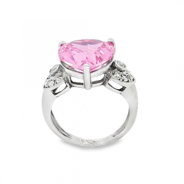9ct White Gold Pink CZ Heart Dress Ring - Size K - 5.6g