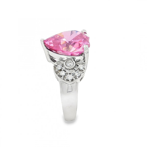 9ct White Gold Pink CZ Heart Dress Ring - Size K - 5.6g