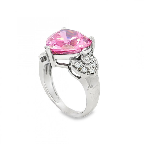 9ct White Gold Pink CZ Heart Dress Ring - Size K - 5.6g