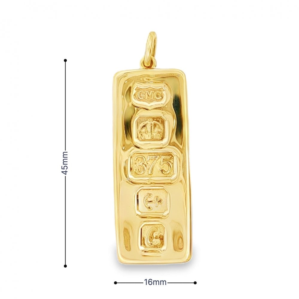 9ct Yellow Gold Large Ingot Pendant - 16x45x2.5mm - 15.3g