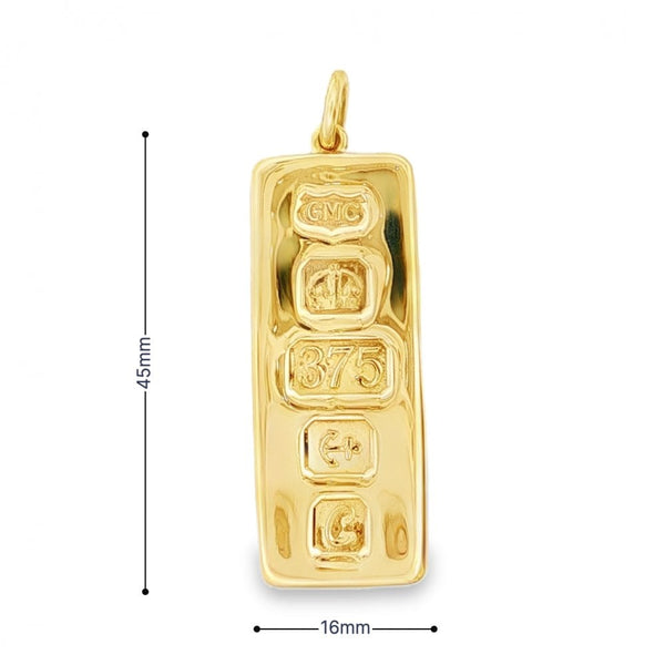 9ct Yellow Gold Large Ingot Pendant - 16x45x2.5mm - 15.3g