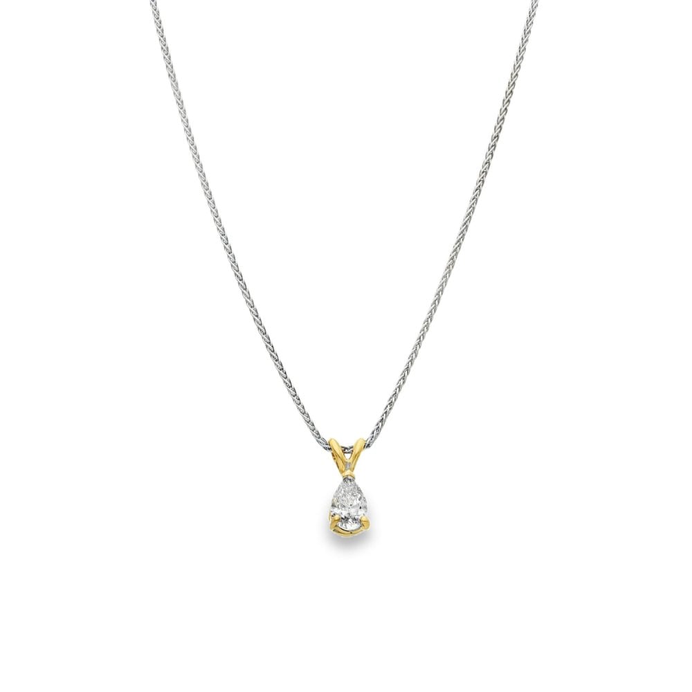18ct Yellow & White Gold Diamond Pendant & Necklace -16" -0.47ct