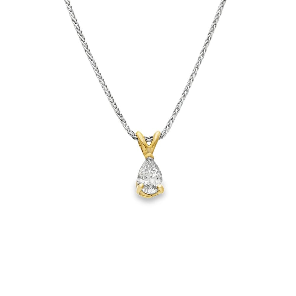 18ct Yellow & White Gold Diamond Pendant & Necklace -16" -0.47ct